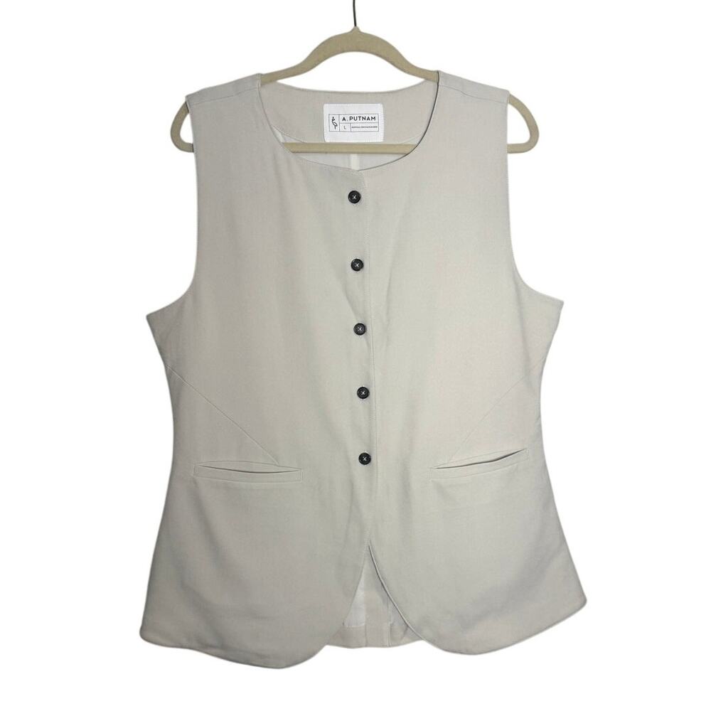 A. Putnam Sport Twill Long Line Vest in Silver Burch Women’s Sz. L - Picture 2 of 6